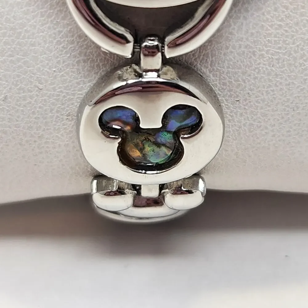 Disney Mickey Mouse Head Silver Tone Watch MOP Face Abalone Shell Inlay MK2006A